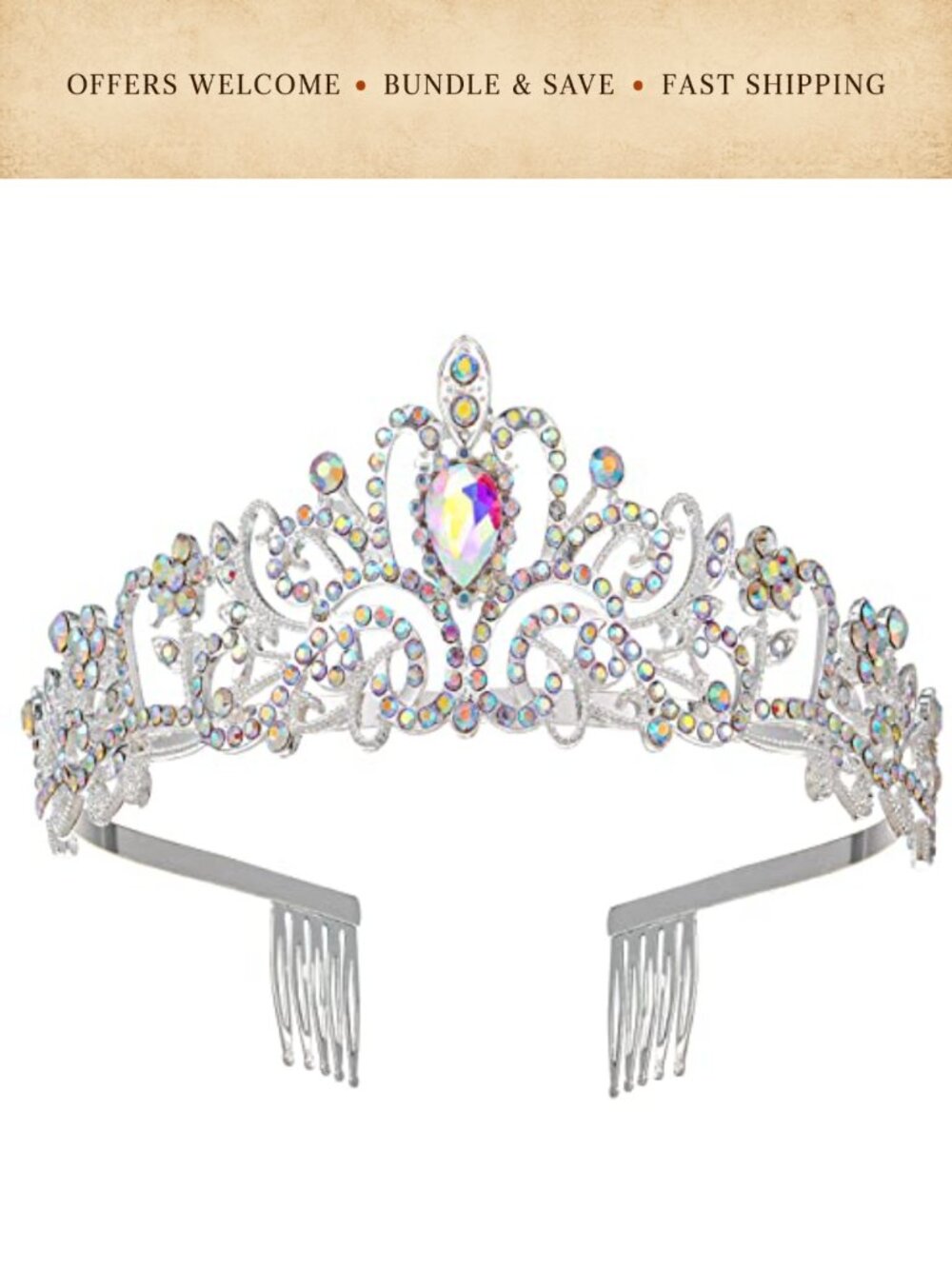 Rhinestone Crystal Tiara Crown Headband for Wedding Prom Party